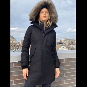 TNA aritzia summit parka winter coat jacket outer ware black fur hood